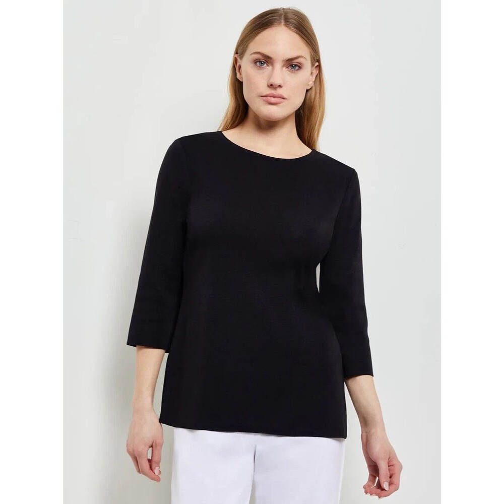 Misook 3/4 Sleeve Mylana Knit Tunic Black S Lagenlook Capsule Quiet Luxury